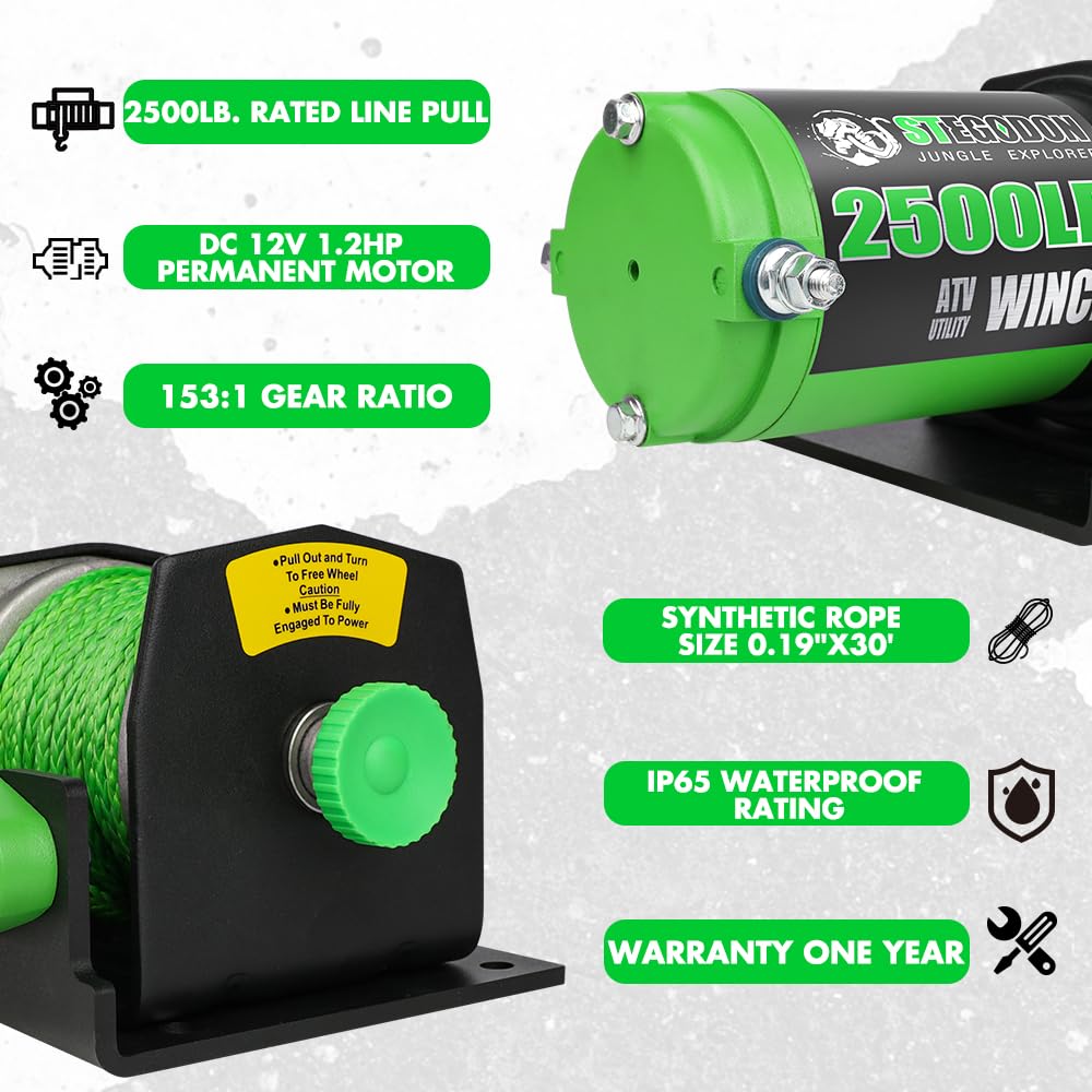 2500 lb. 12V Waterproof Synthetic Rope Electric Winch B758