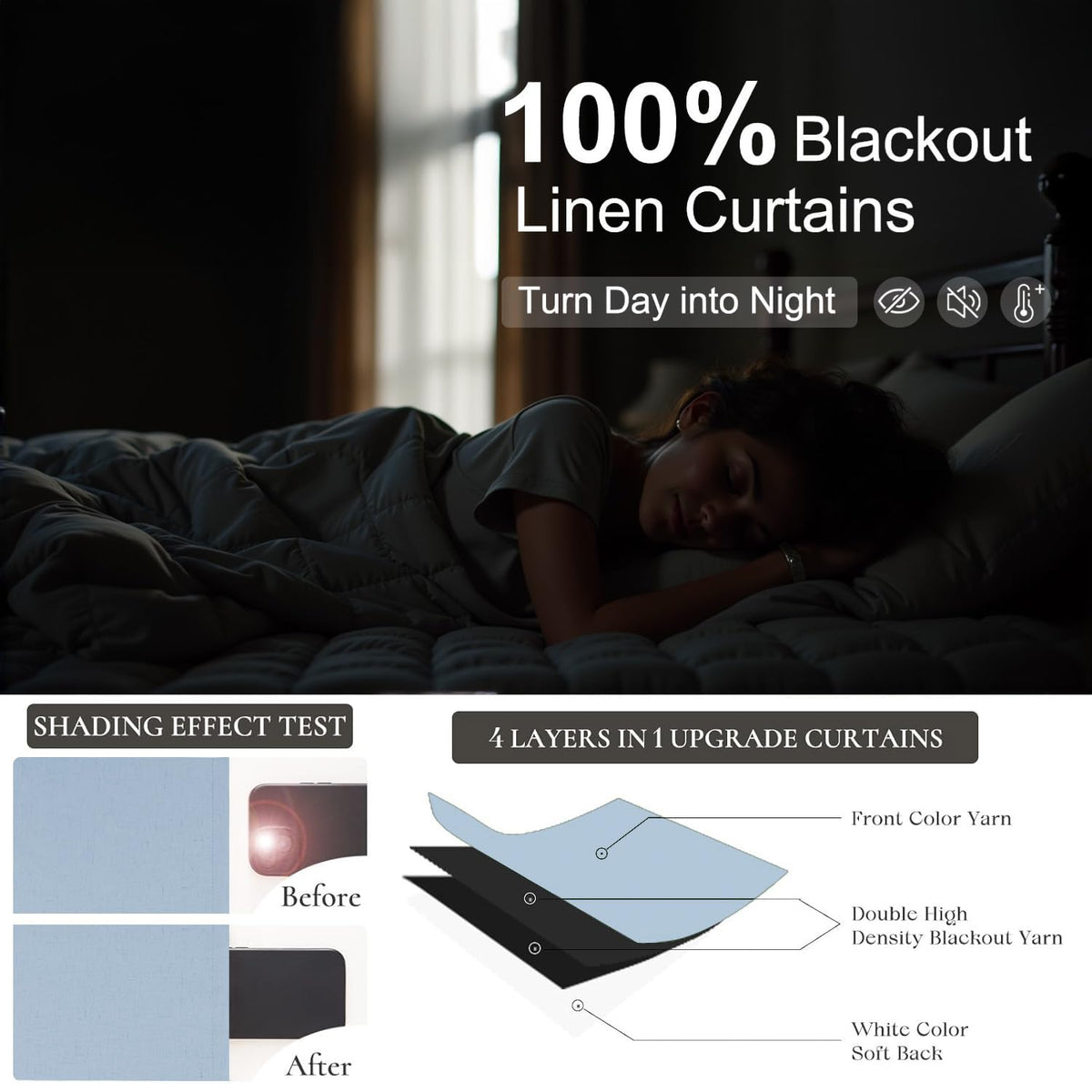 Light Blue Linen 108 Inch 2 Panel Curtain Set D44825