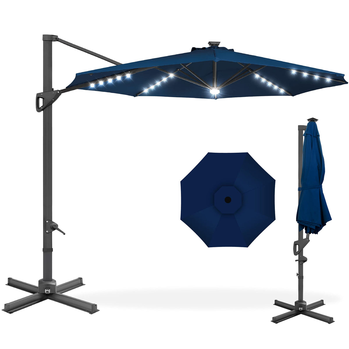 10ft Solar LED Cantilever Patio Umbrella G158