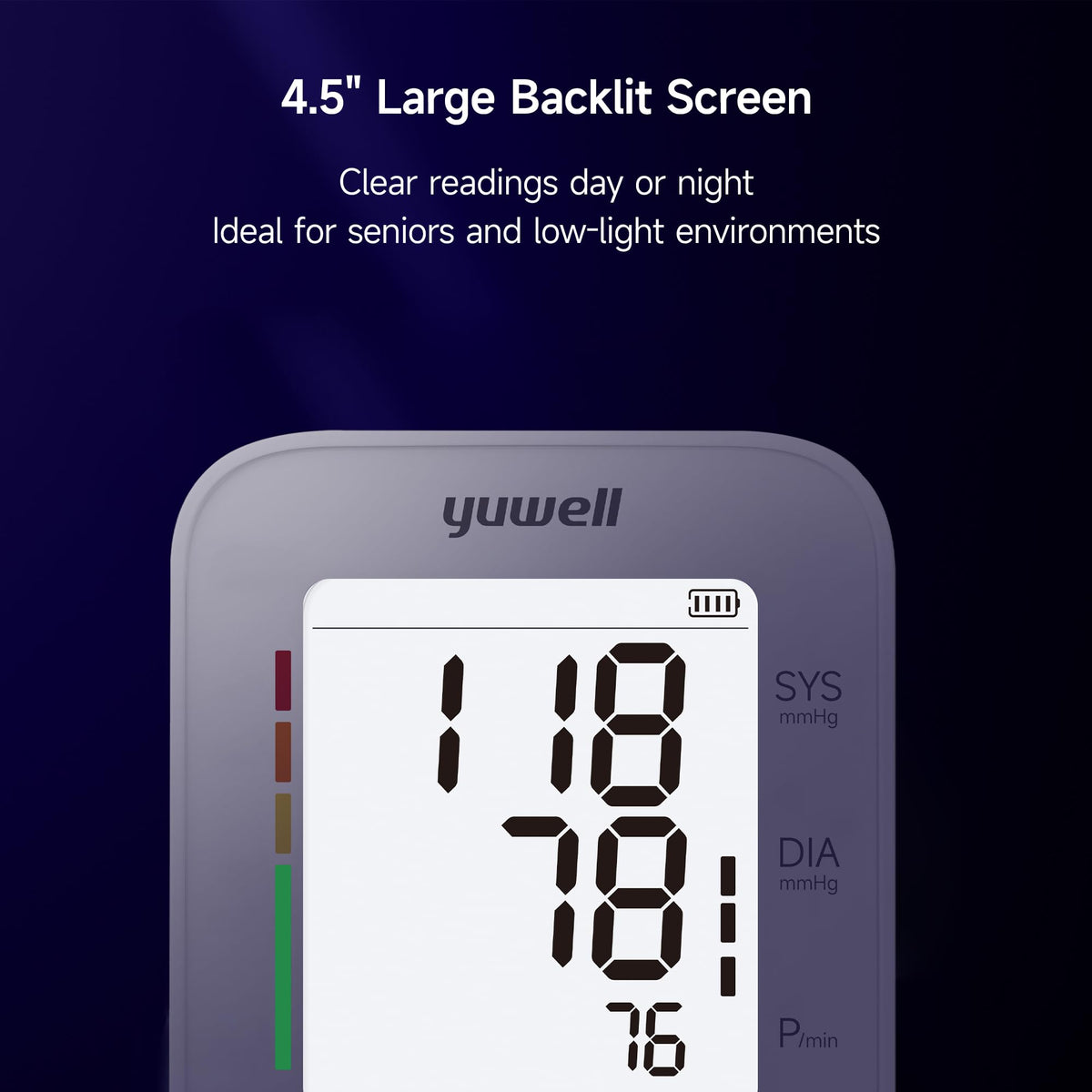 Upper Arm Blood Pressure Monitor with Adjustable Arm Cuff and Backlit Display H165