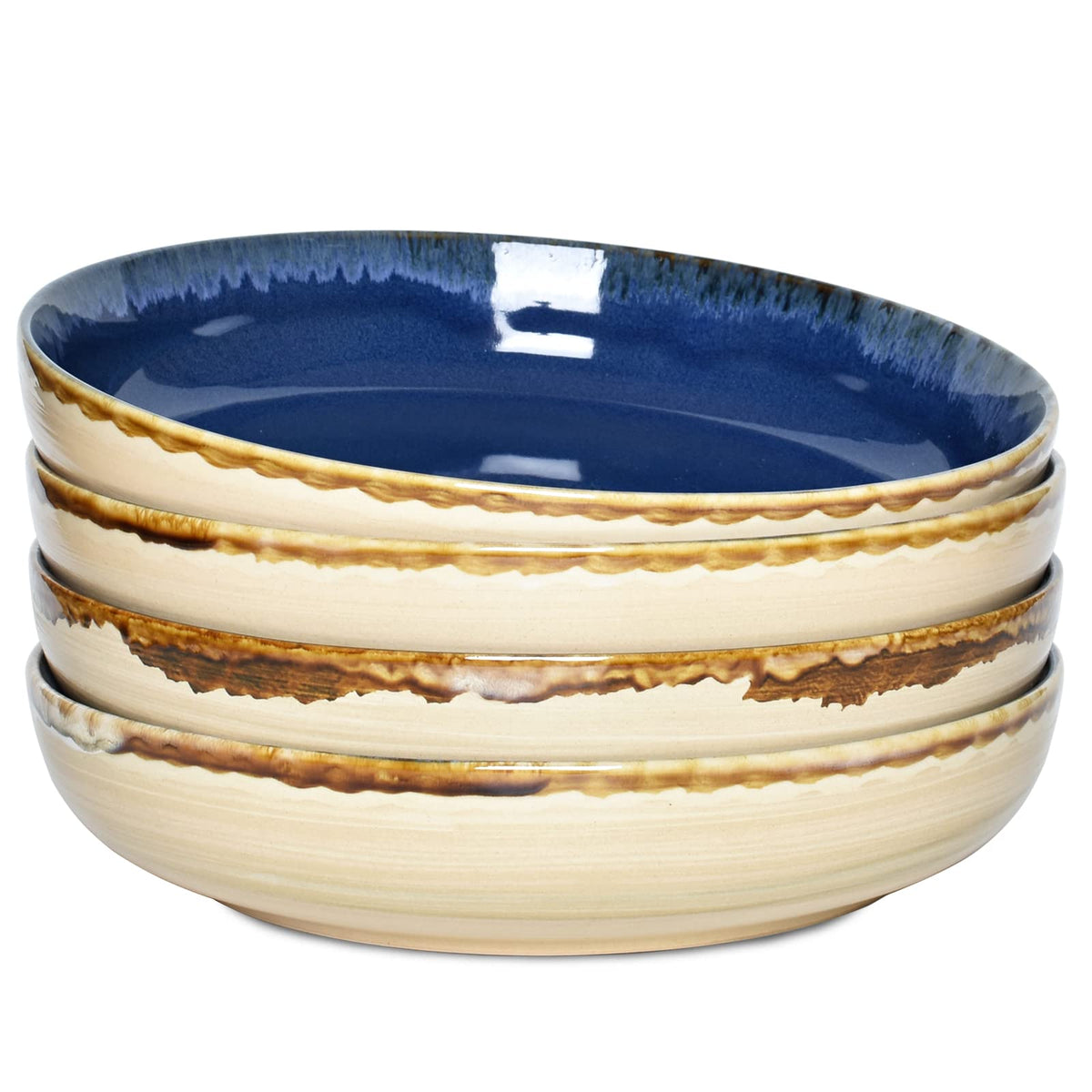 Large Stoneware Pasta Bowls, Set of 4, 40 Oz, Microwave and Dishwasher Safe G579
