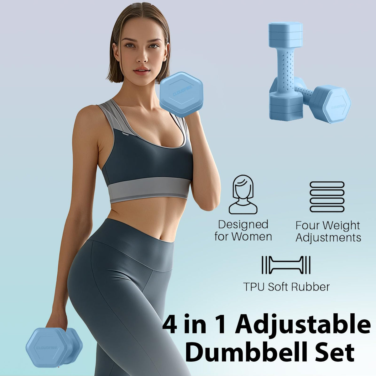 Adjustable 4 in 1 Dumbbell Set of 2, 5 lb R3835