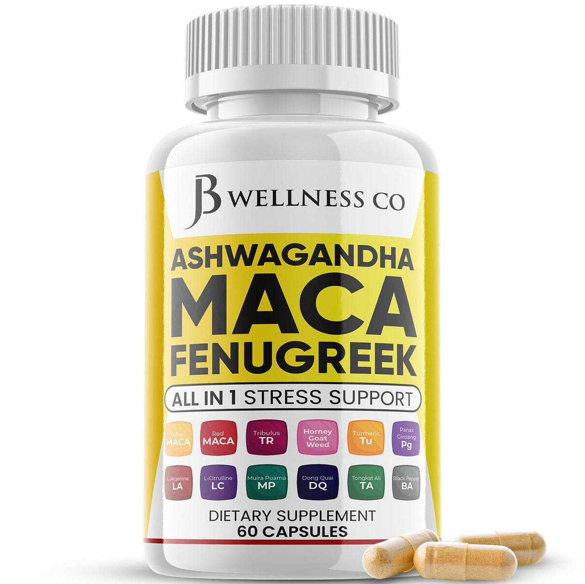 Ashwagandha Maca Root Fenugreek Supplement with Tongkat Ali Ginseng 60 Count C88608