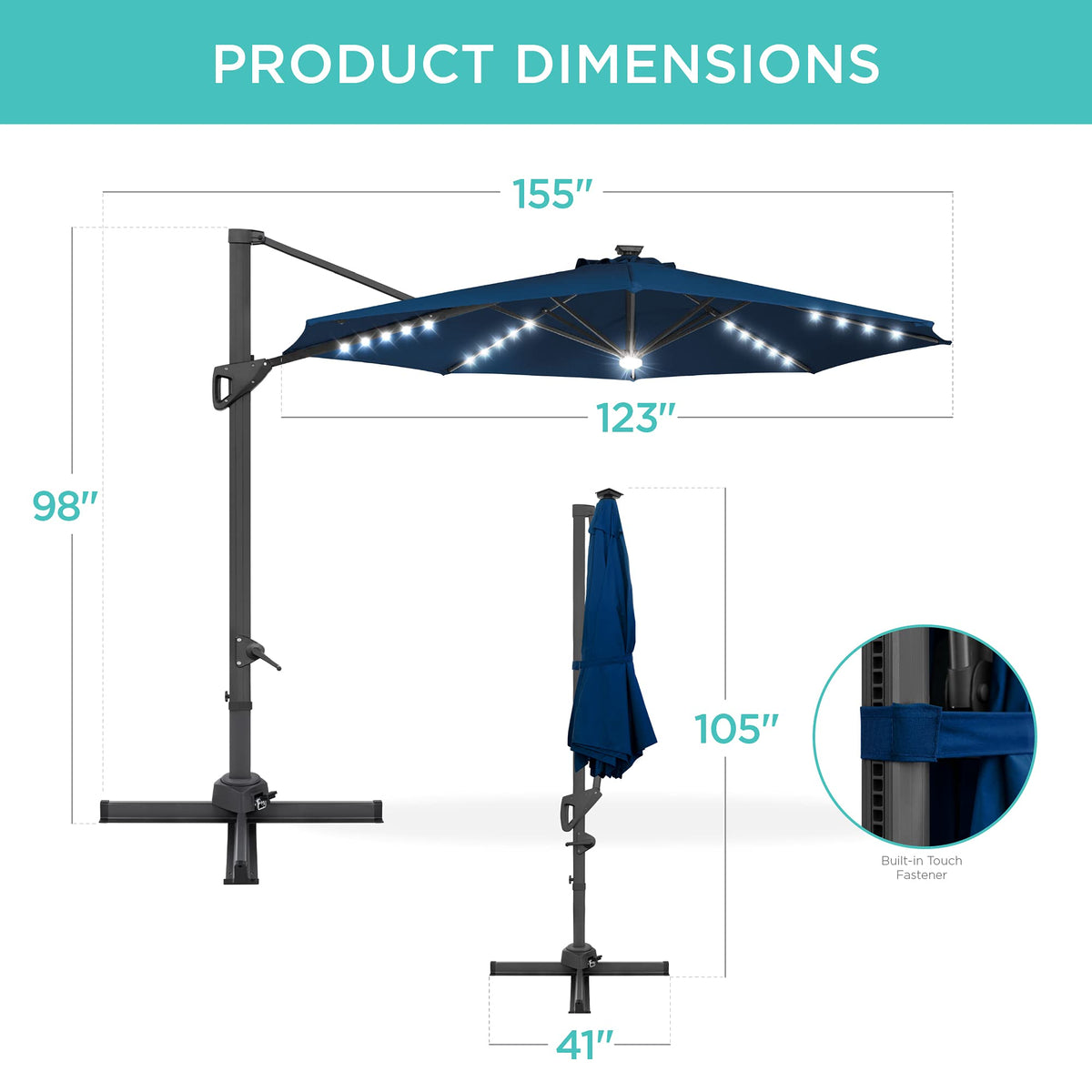 10ft Solar LED Cantilever Patio Umbrella G158