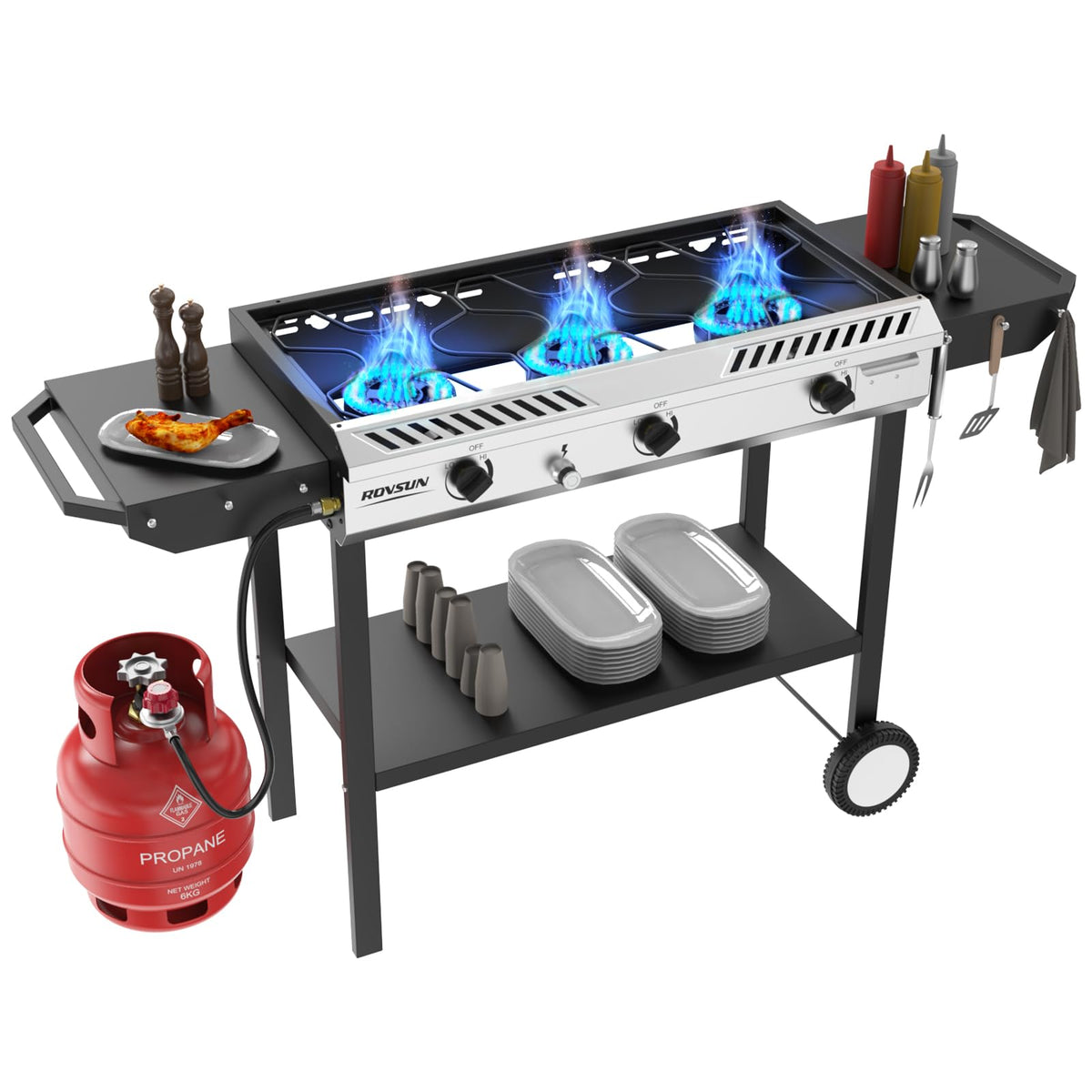 3 Burner Propane Gas Stove with Side Shelves J689645