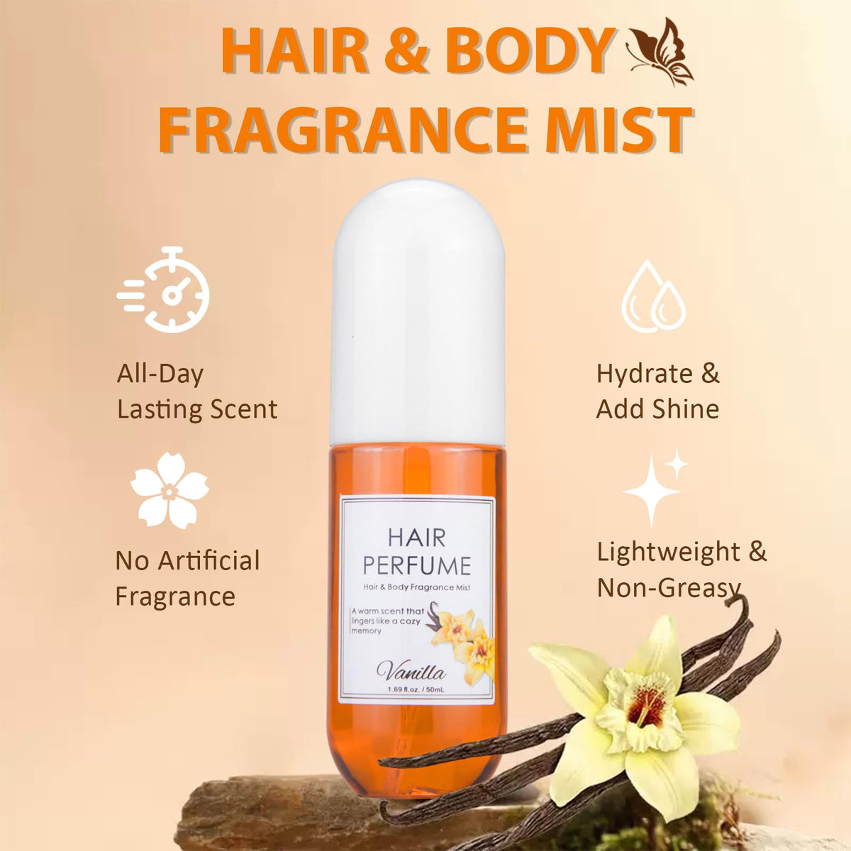 Vanilla Hair & Body Perfume Spray, Alcohol-Free, 1.7 Oz G676645