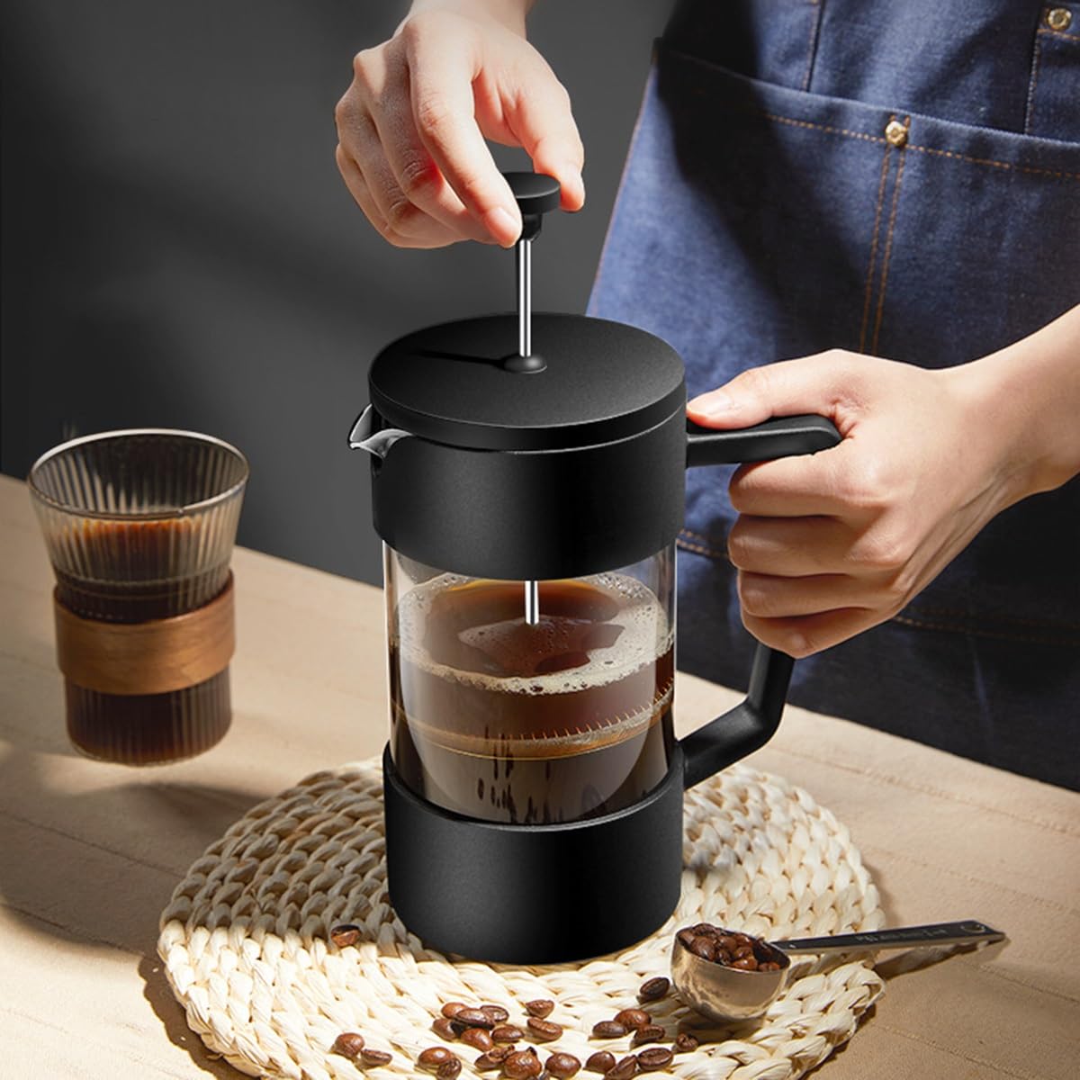 French Press Coffee Maker with 3-level Filter System, Stainless Steel, Borosilicate Glass, 1000ml S534930