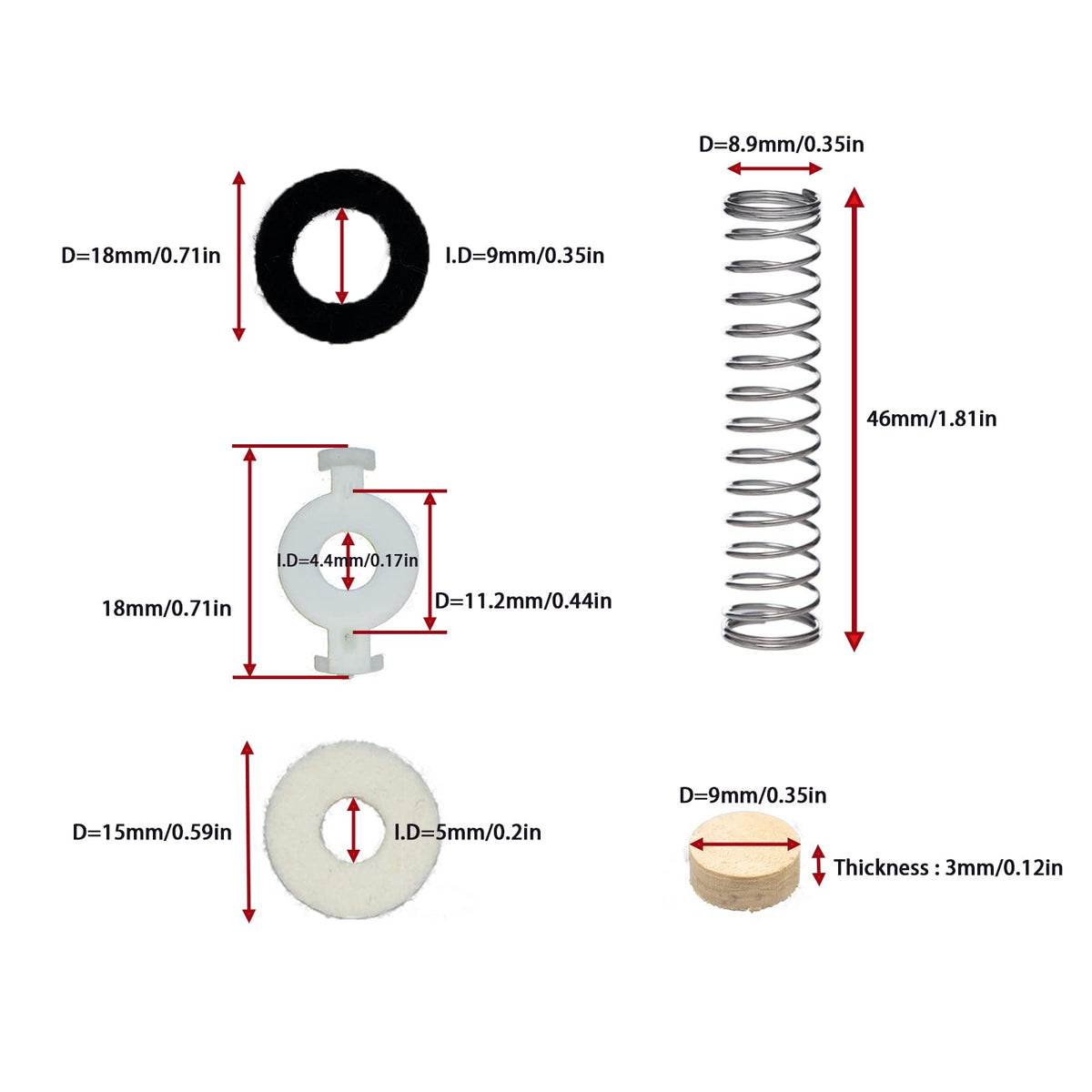 Trumpet Valve Repair Kit with Springs Felts and Cork Pads T154479