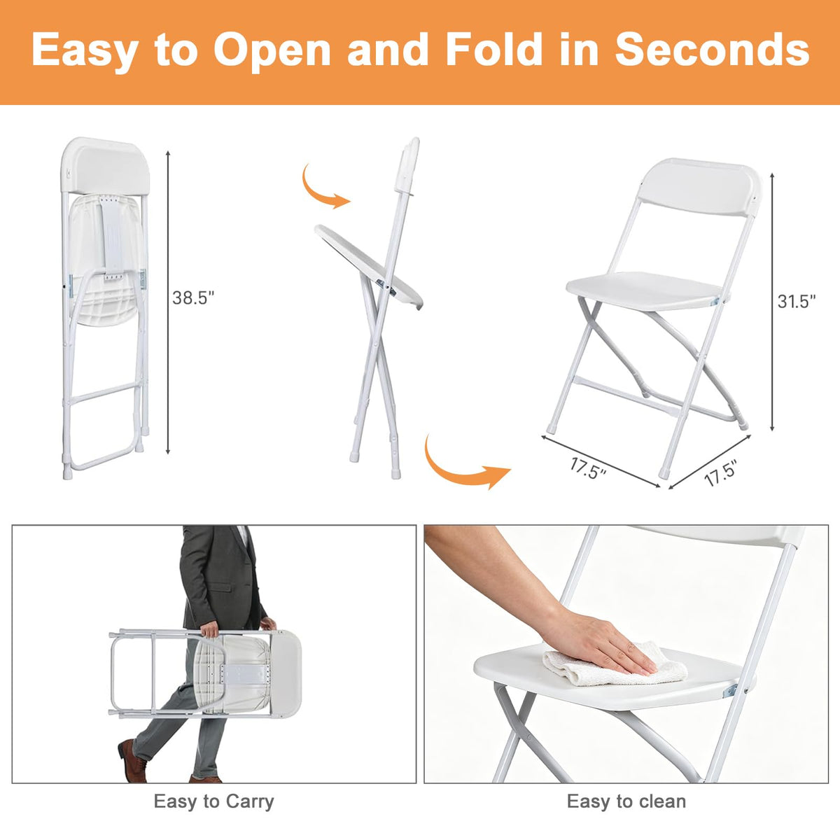White 10 Pack Folding Chairs with Steel Frame G58115