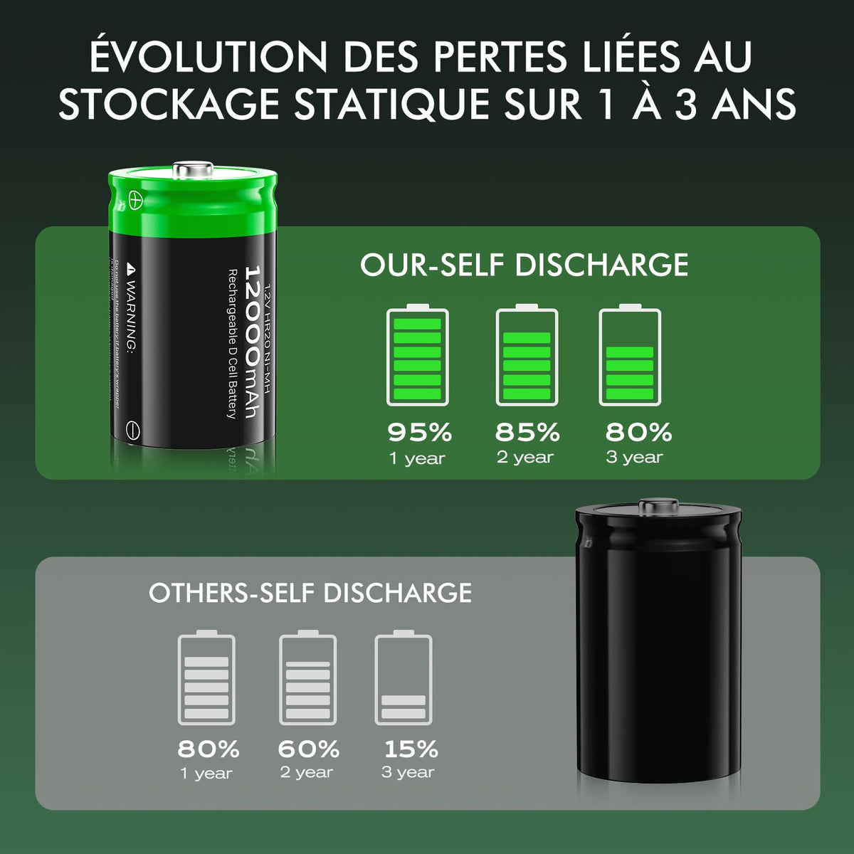 Rechargeable D Batteries, 12000mAh Ni-MH 1.2V 4-Pack Z3522