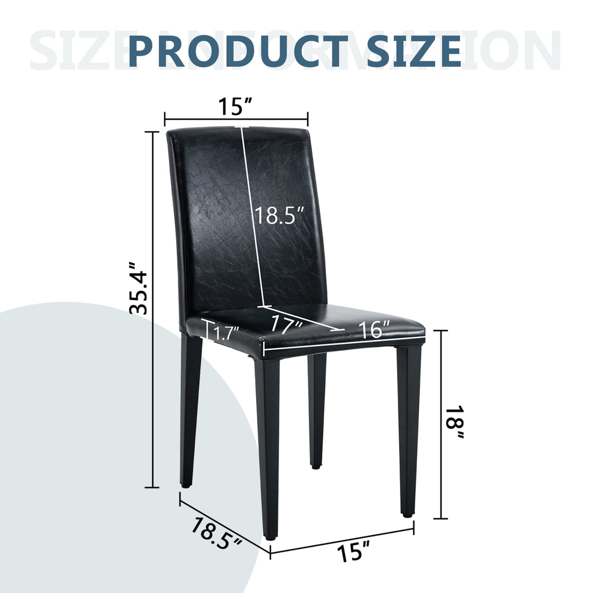 Black PU Leather Upholstered Dining Chairs Set of 2 with Metal Legs D84124