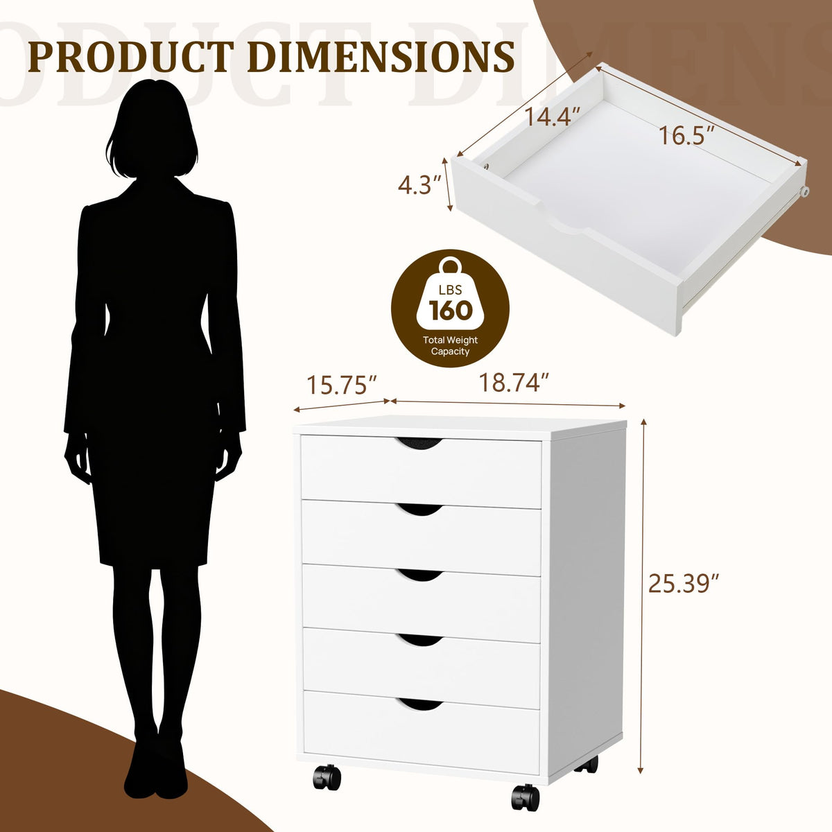 White 5 Drawer Rolling Storage Cabinet E72270