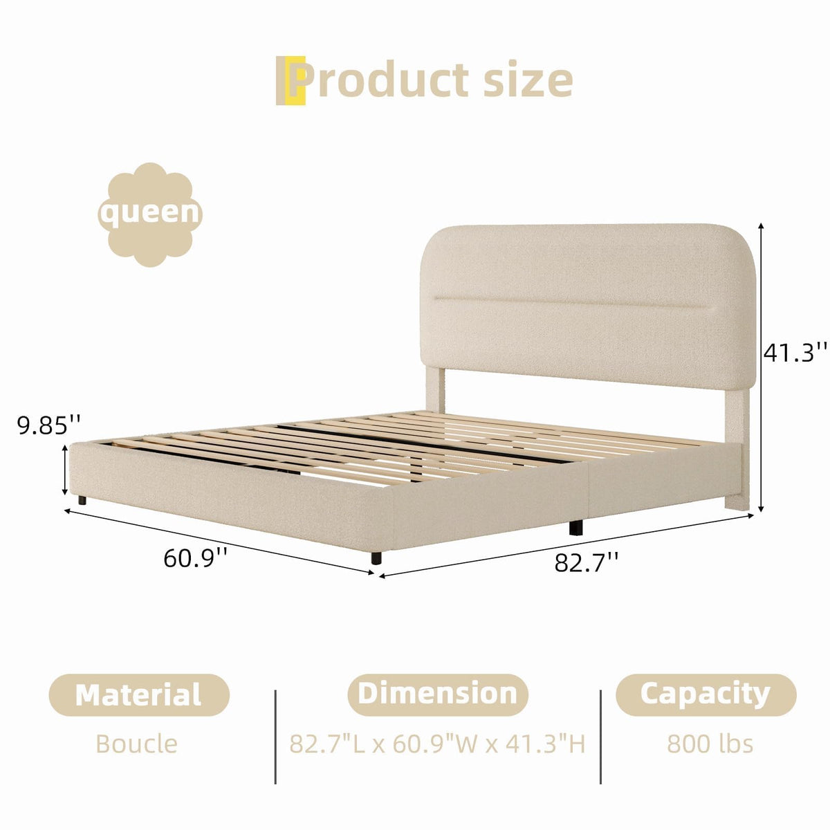 Cream Boucle Upholstered Queen Platform Bed P47600