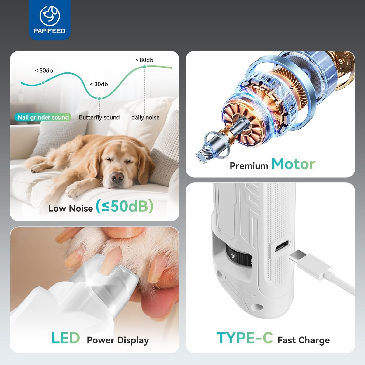Dog Nail Grinder with 6 Speeds Quiet Motor C655