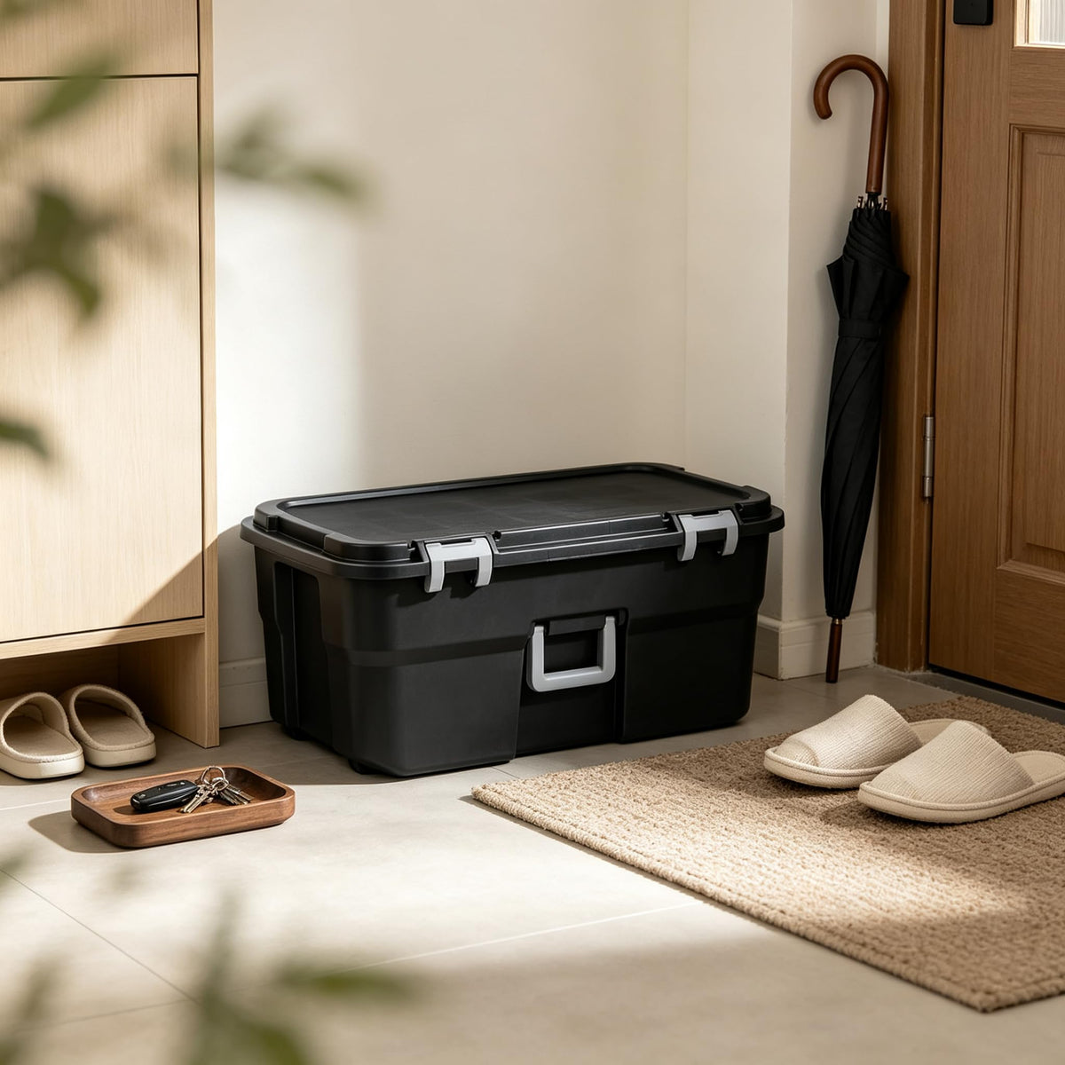 22 Gallon Wheeled Lockable Plastic Storage Footlocker H92956