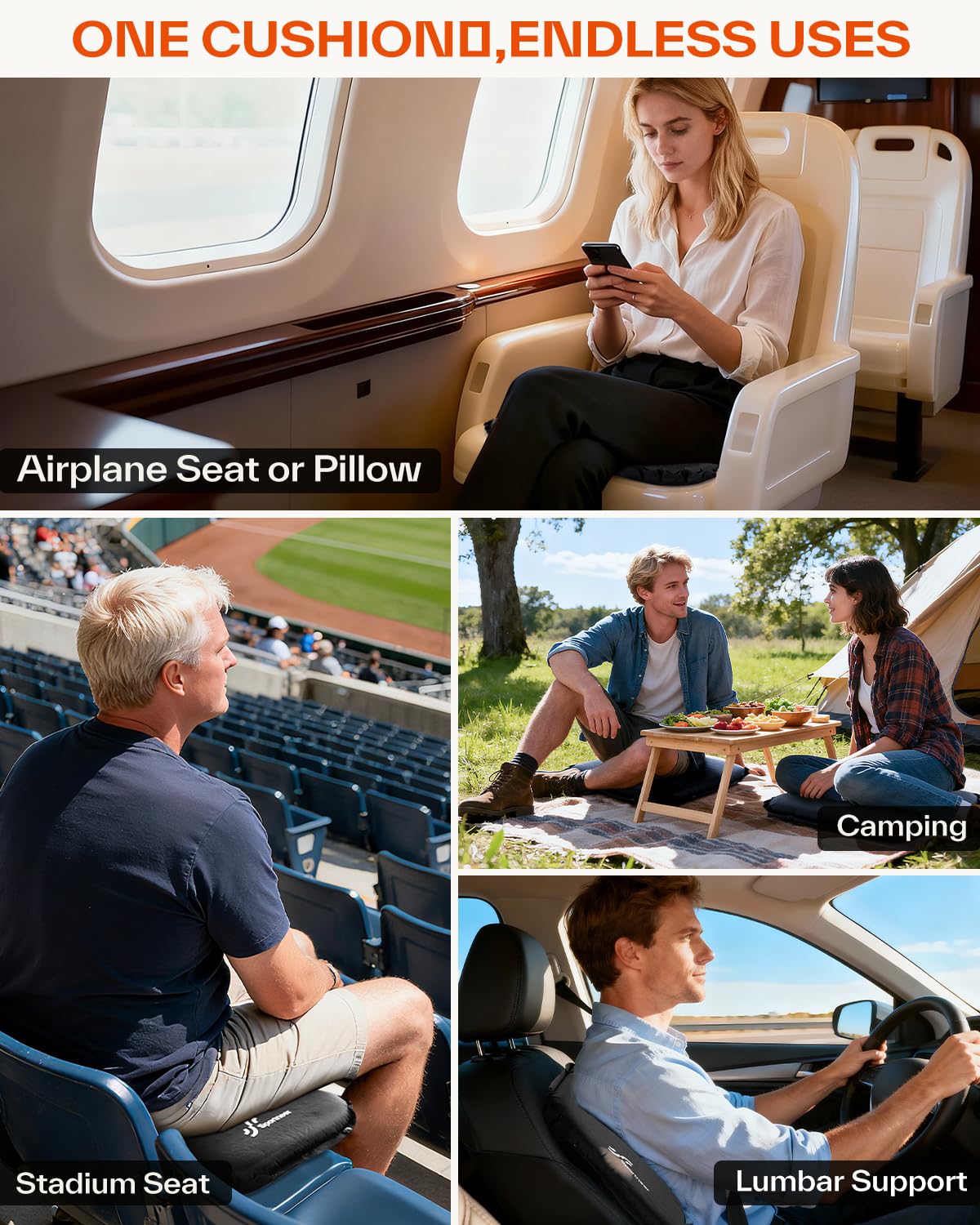 Inflatable Self-Inflating 2" High Rebound Foam Seat Cushion, 2 Pack Q53497