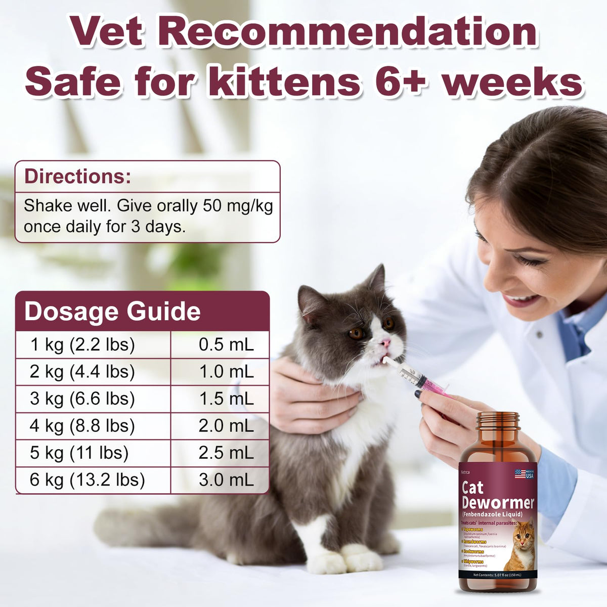 Fenbendazole Dewormer for Cats & Kitten, 150 mL V849