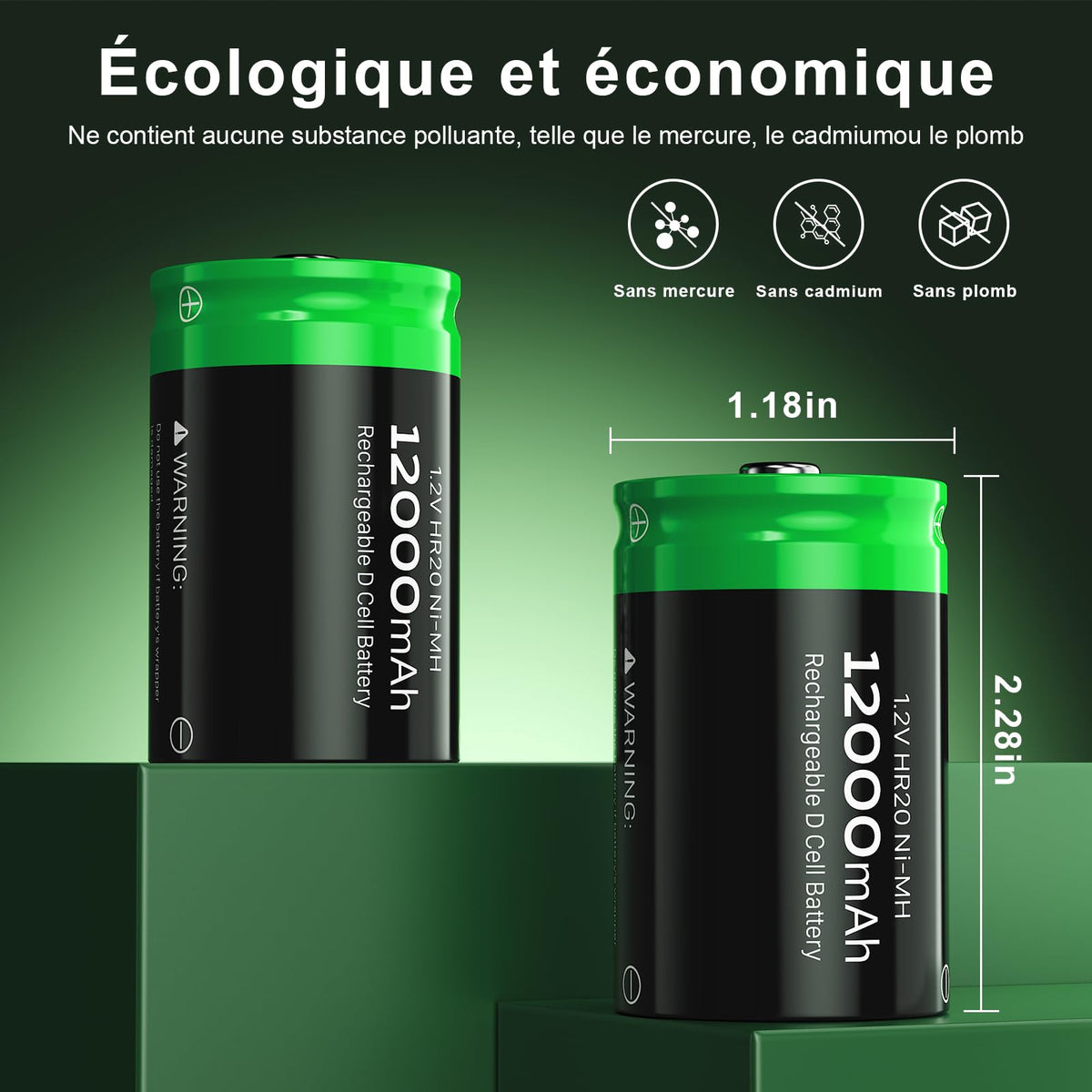 Rechargeable D Batteries, 12000mAh Ni-MH 1.2V 4-Pack Z3522