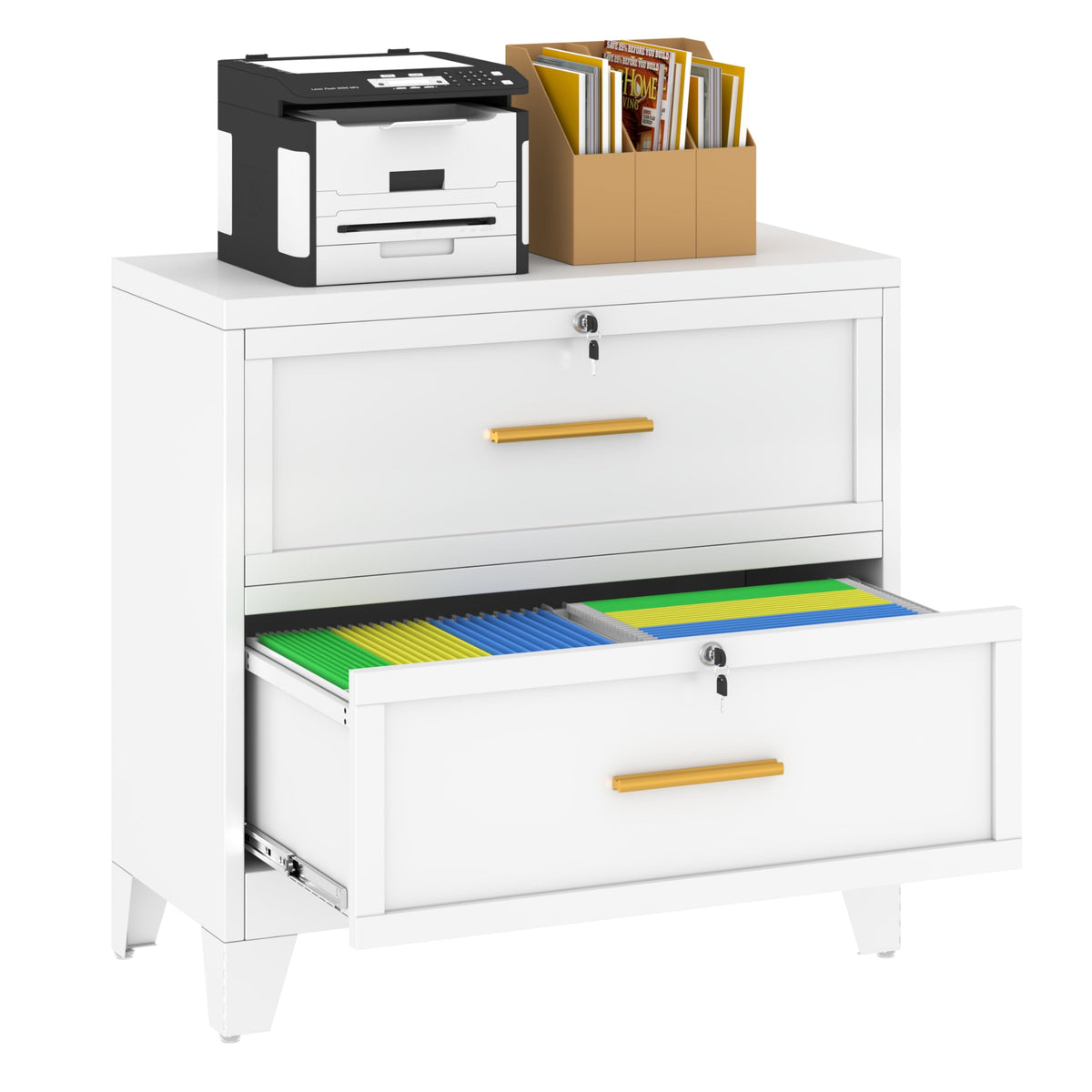 White 2 Drawer Metal Lateral File Cabinet with Lock M422010