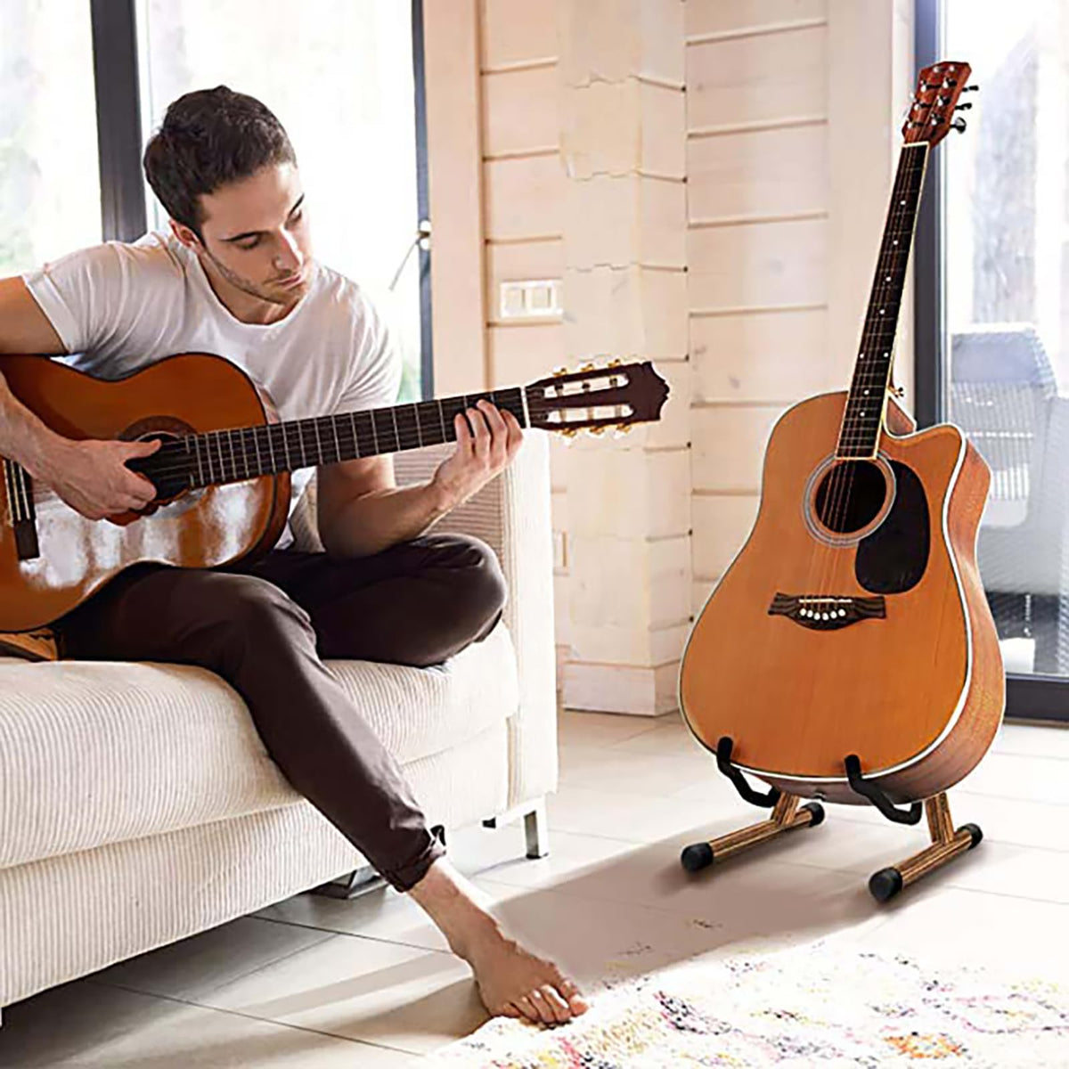 Folding Wood Acoustic Guitar Stand with Padding Z8999