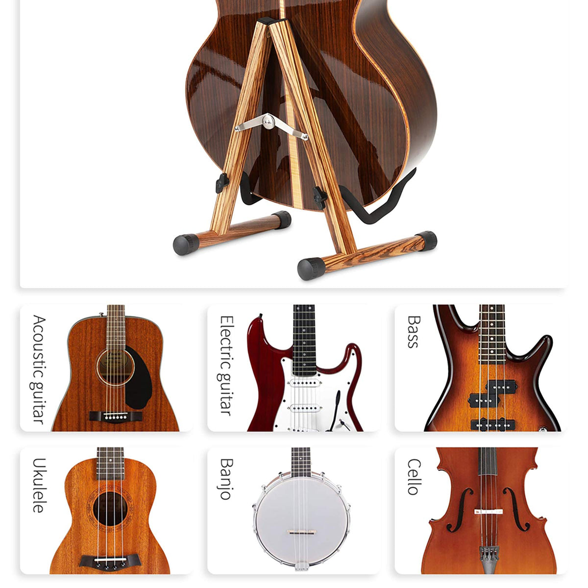 Folding Wood Acoustic Guitar Stand with Padding Z8999