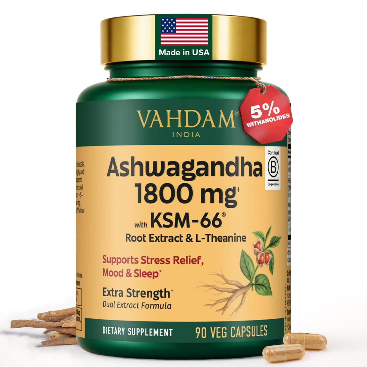 Ashwagandha Supplement 1800mg 90 Capsules H70399