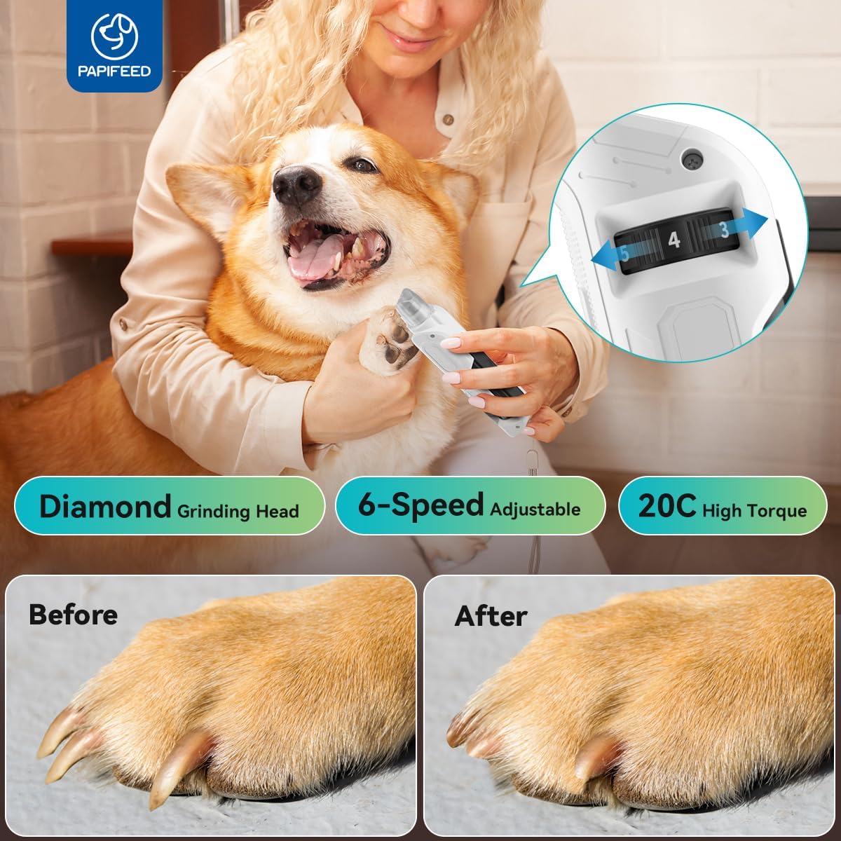 Dog Nail Grinder with 6 Speeds Quiet Motor C655
