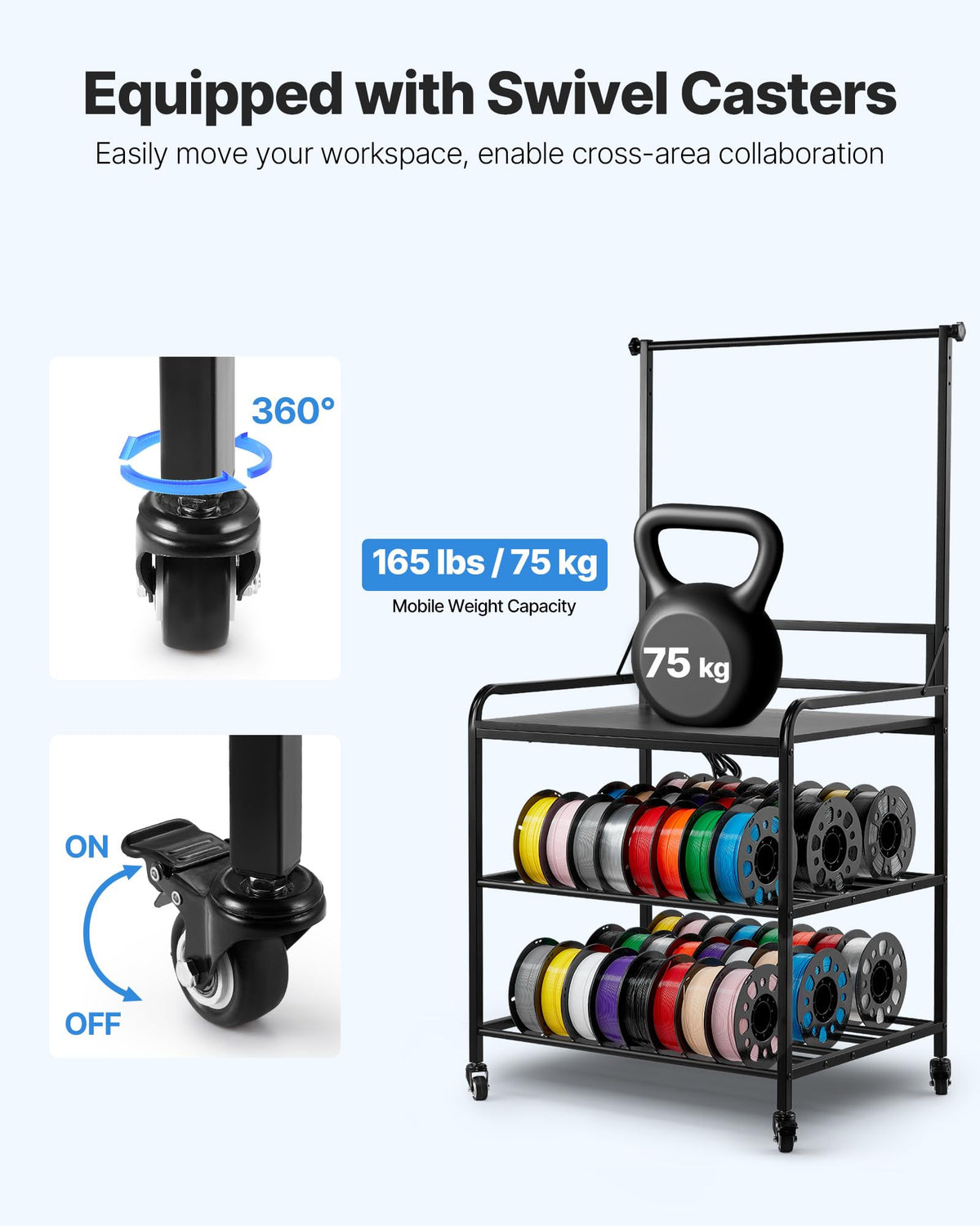 3-Tier Filament Storage Rack with Wheels L344025