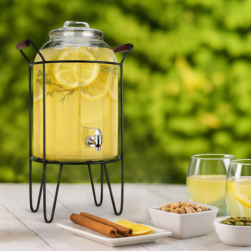 3 Gallon Glass Beverage Dispenser with Glass Lid and Metal Stand J983362