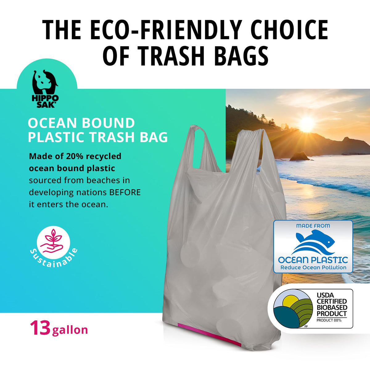 13 Gallon Recycled Plastic Tall Kitchen Trash Bags 45 Count N56691