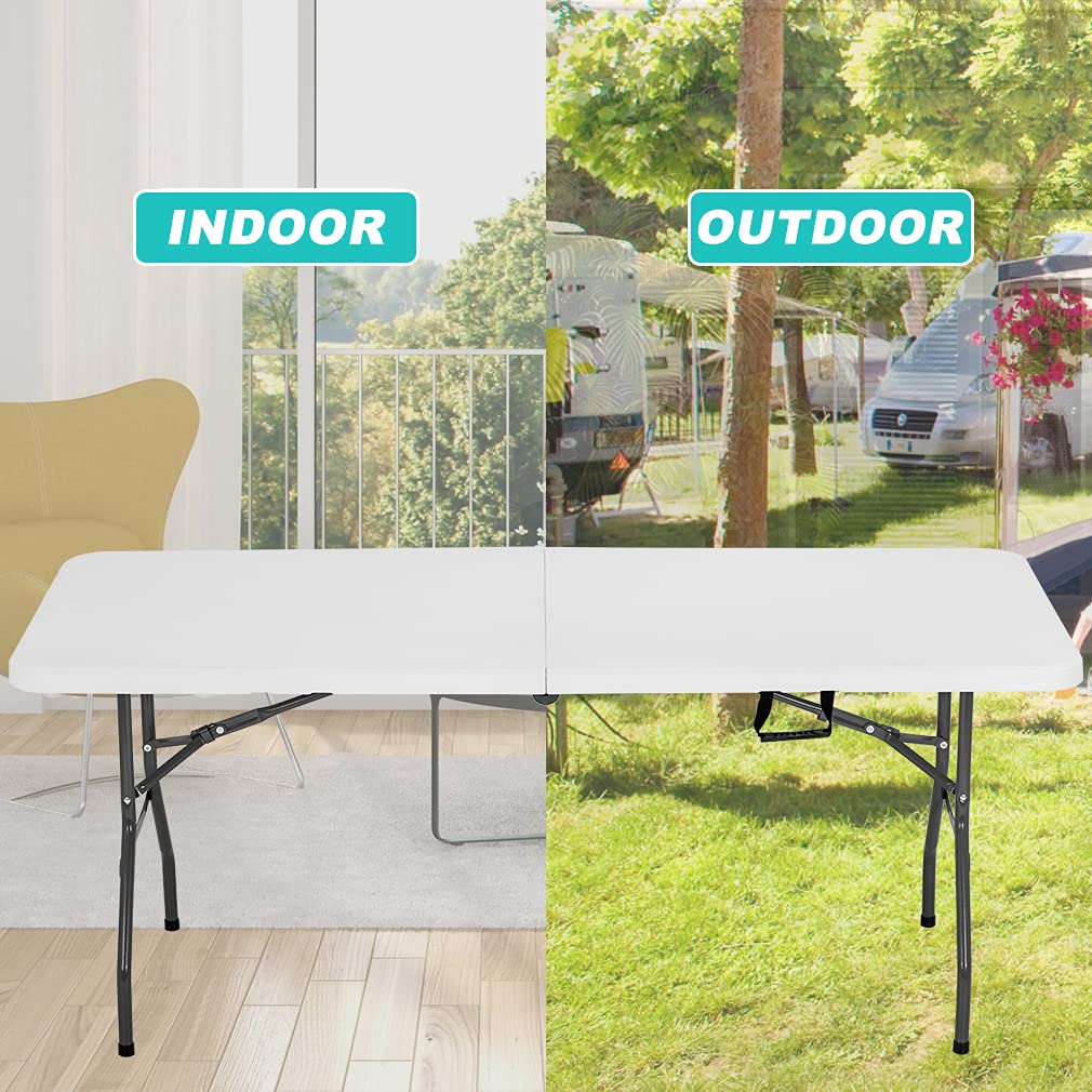6 ft Folding Table Portable Heavy Duty Adjustable Height White U458
