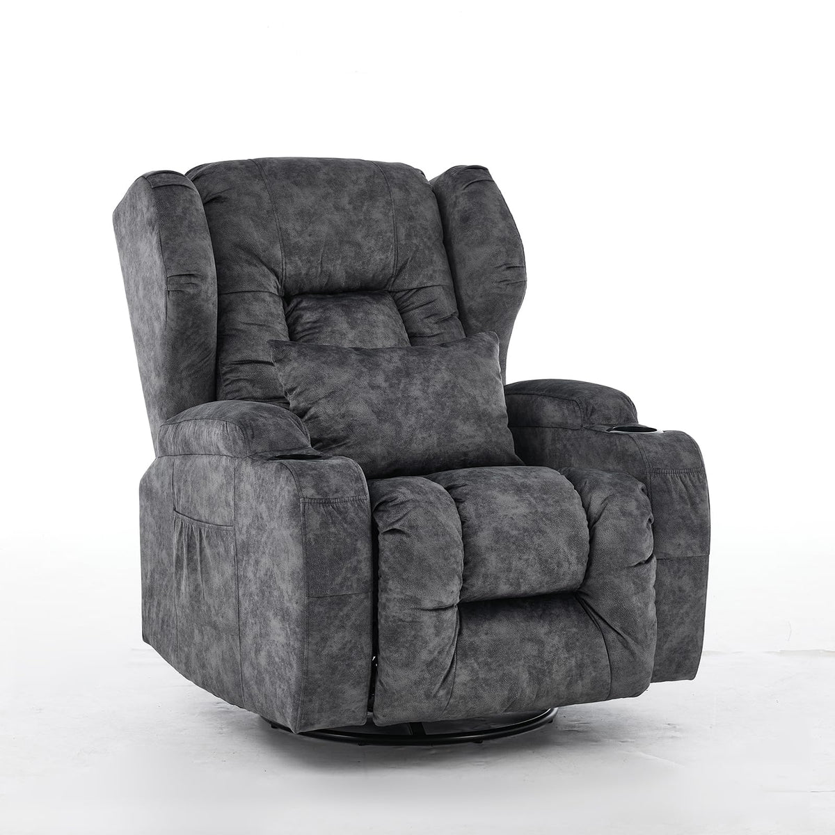 Velvet Gray Swivel Rocker Recliner Chair with Cup Holders G72756