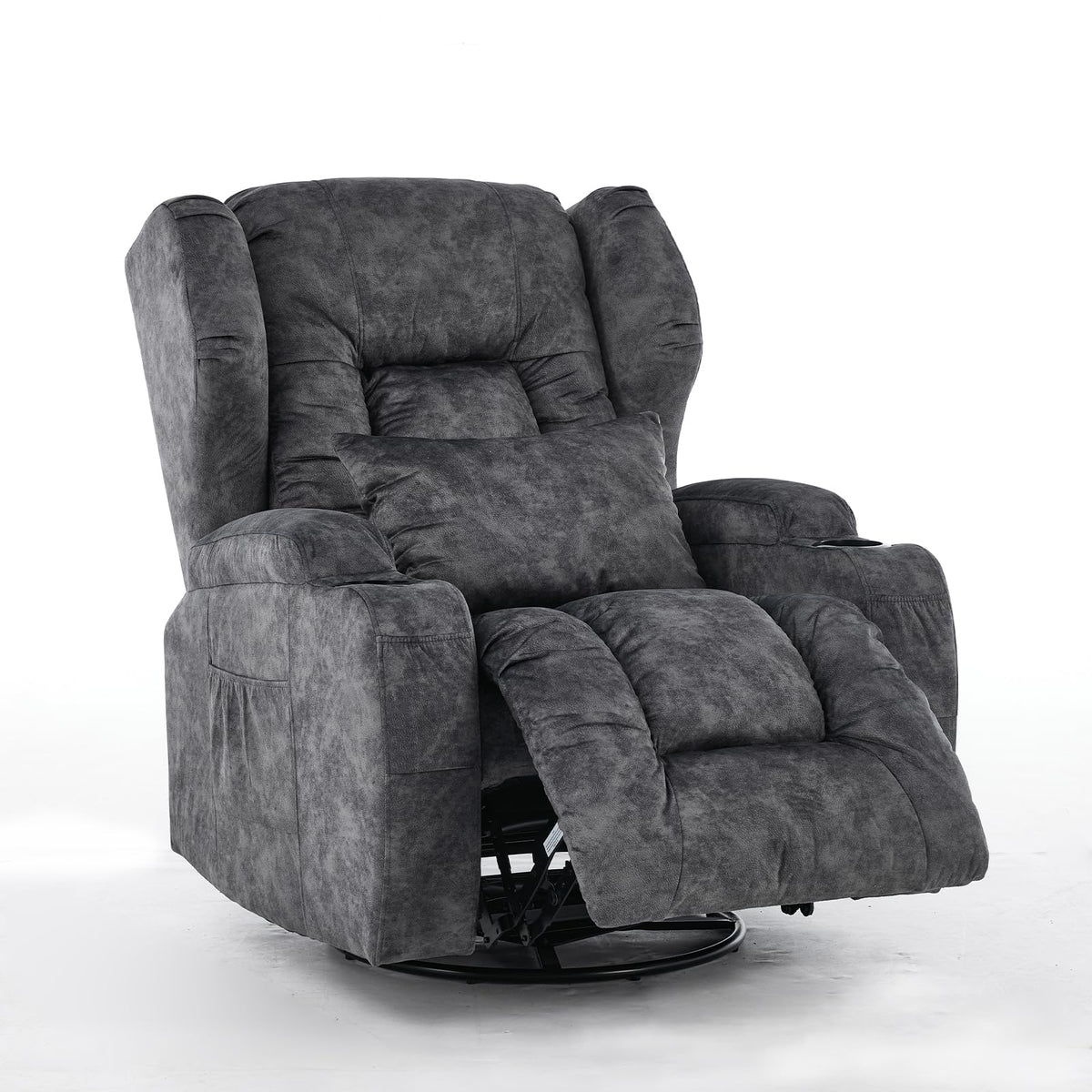 Velvet Gray Swivel Rocker Recliner Chair with Cup Holders G72756