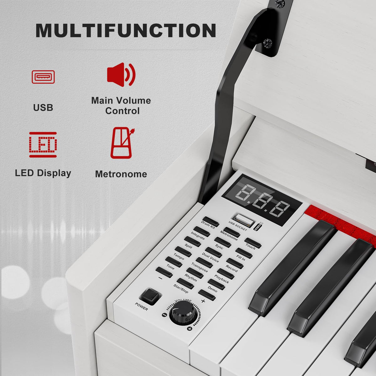 88 Weighted Key Digital Piano with Duet Piano Bench, Full Size Heavy Hammer Weighted Action Electric Piano Keyboard with USB MIDI, White J729