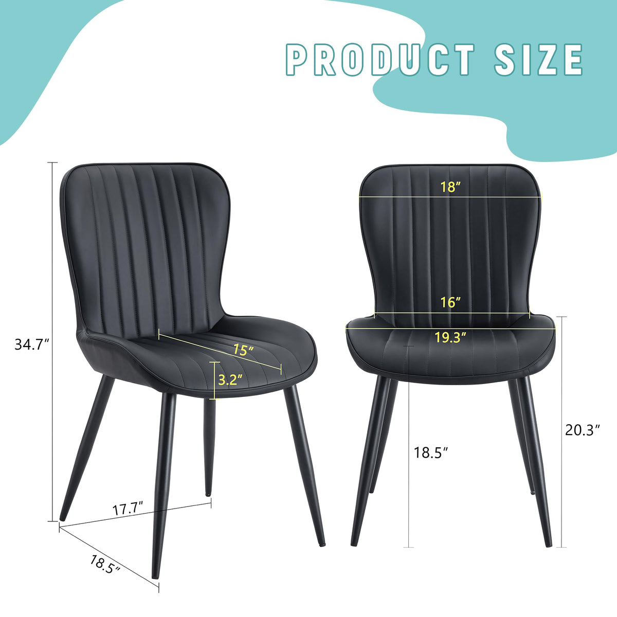 Black Dining Chairs Set of 4 PU Leather Metal Leg K63162