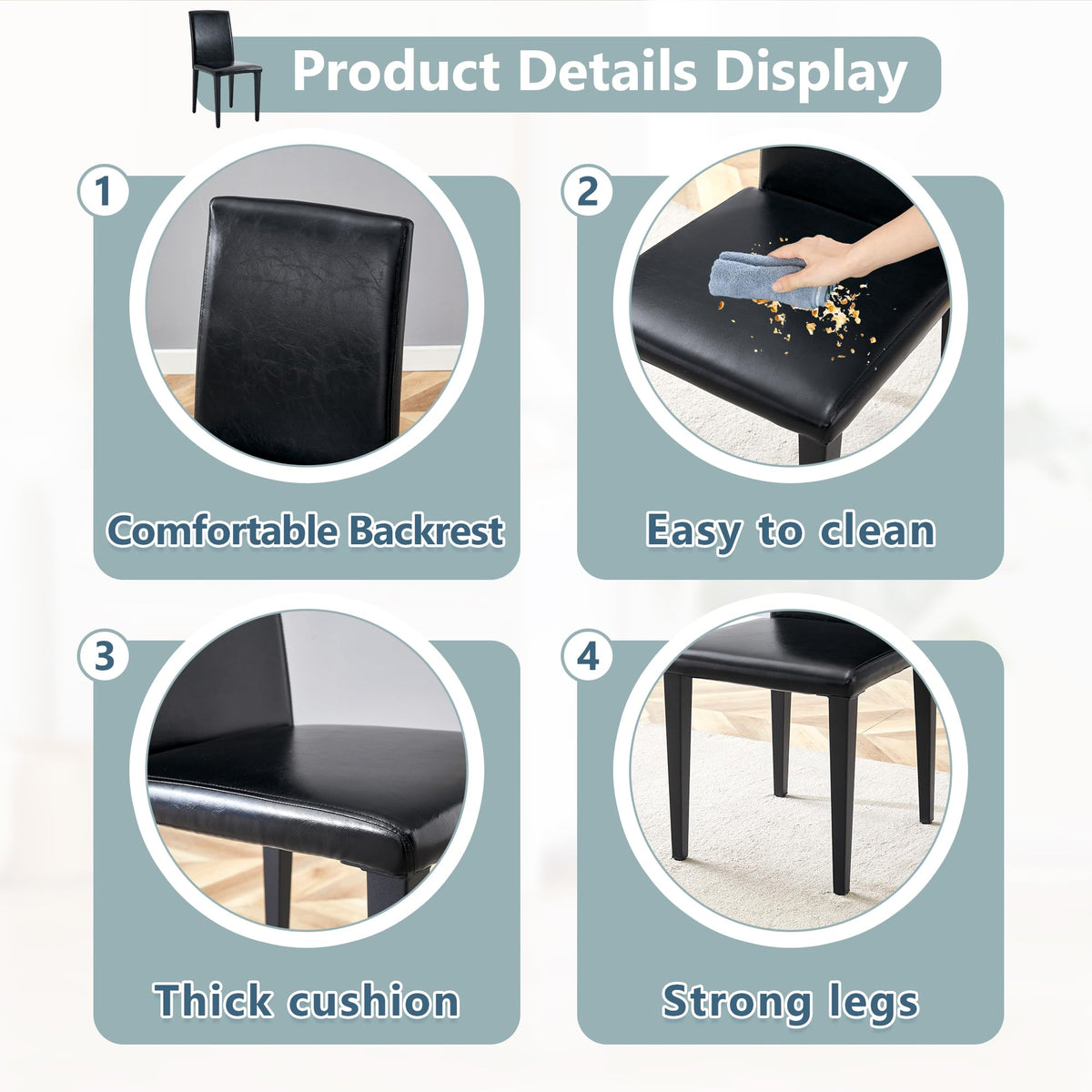 Black PU Leather Upholstered Dining Chairs Set of 2 with Metal Legs D84124