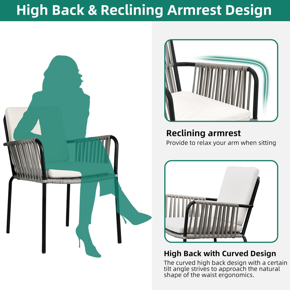 Set of 4 Grey Wicker Outdoor Dining Chairs with Beige Cushion Y7449