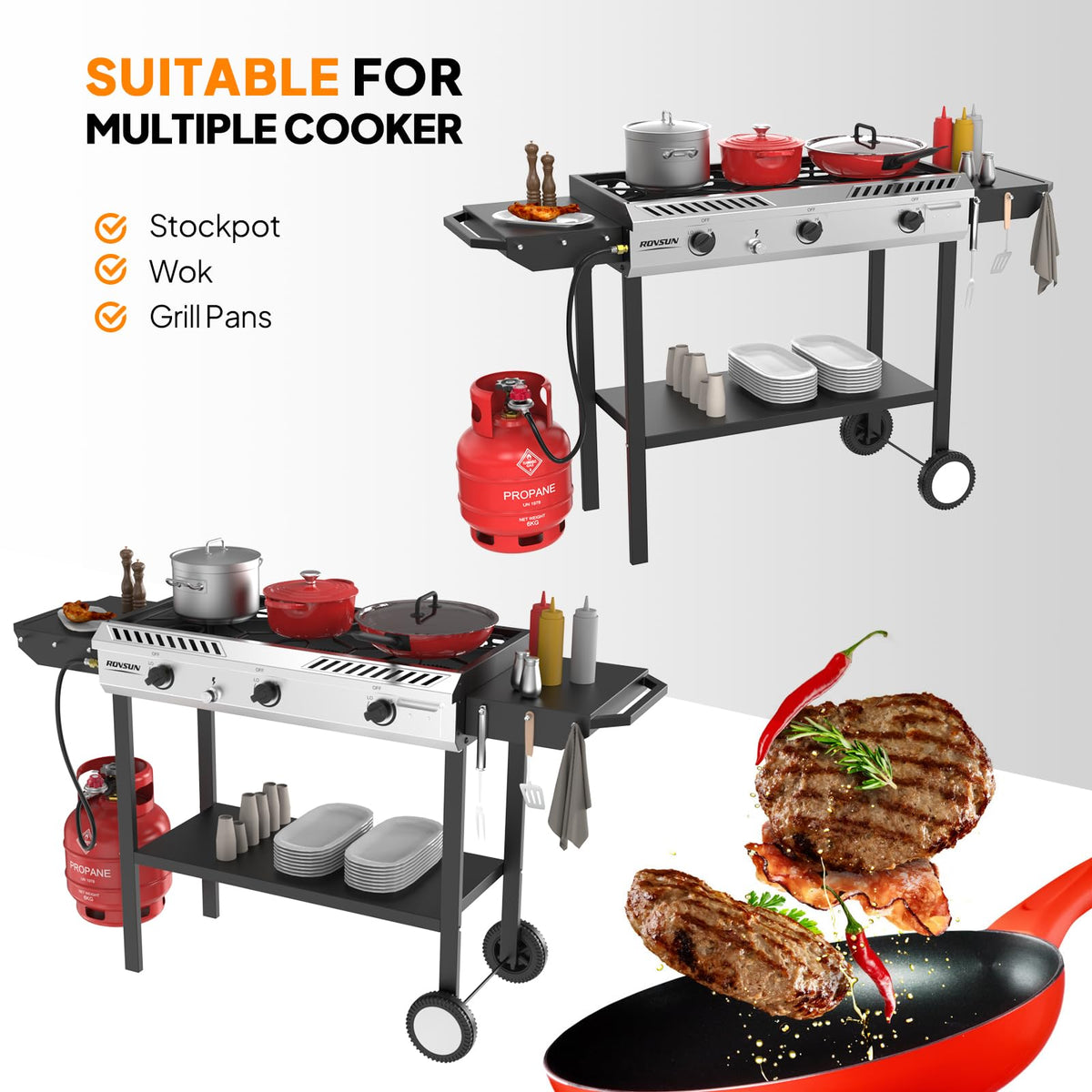 3 Burner Propane Gas Stove with Side Shelves J689645