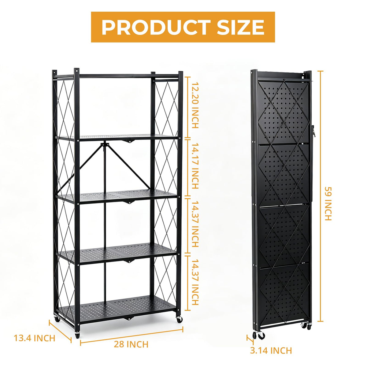 5 Tier Foldable Metal Storage Shelf with Wheels H692