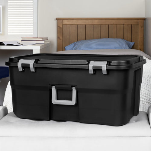 22 Gallon Black Lockable Rolling Storage Footlocker F32669