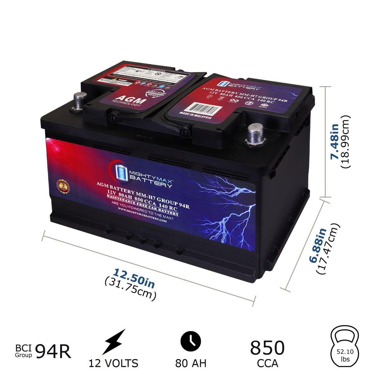 12V 80AH 850 CCA Replacement Battery X4920