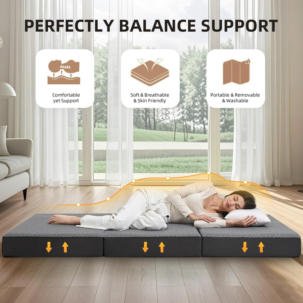 Tri Folding Memory Foam Mattress with Washable Cover K170