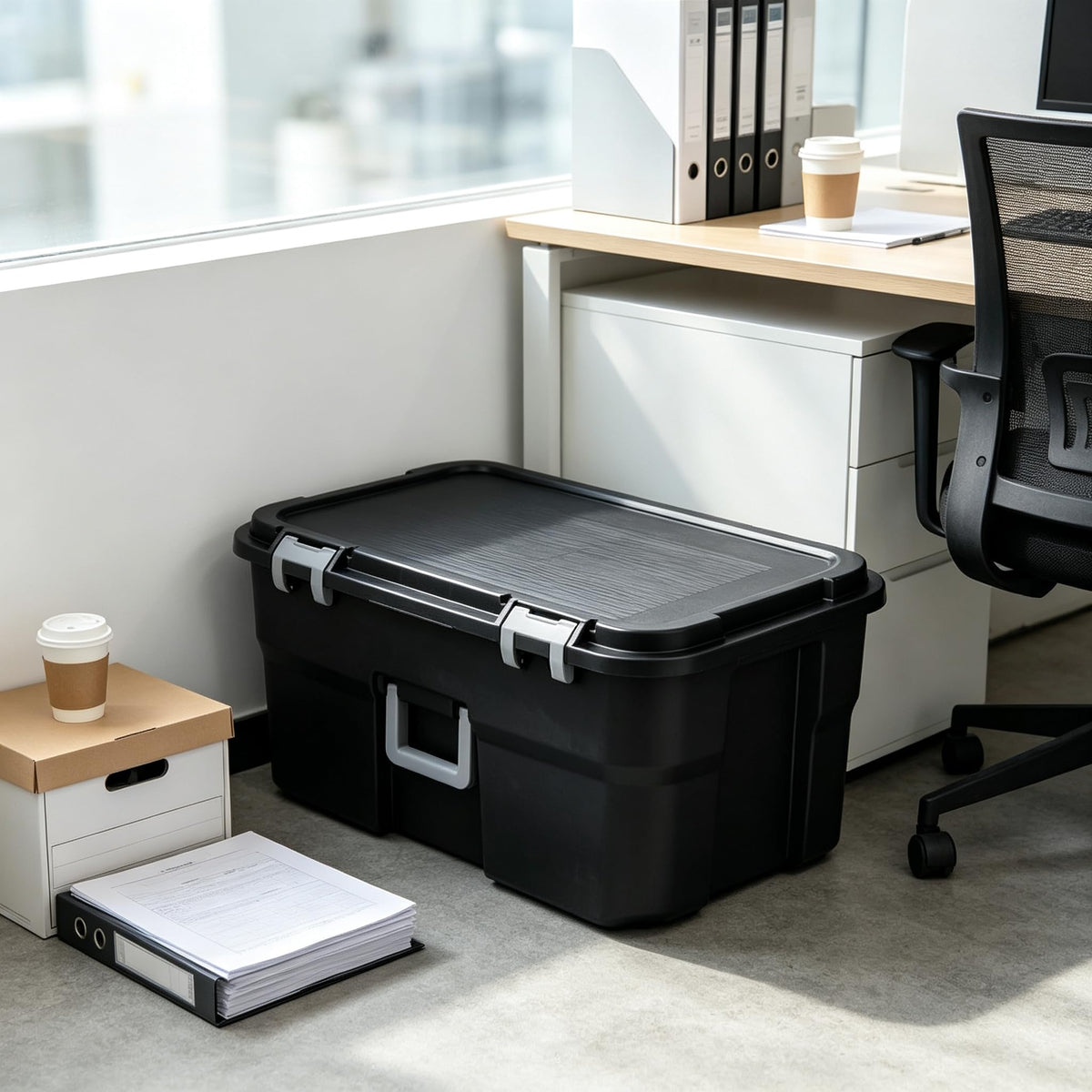 22 Gallon Wheeled Lockable Plastic Storage Footlocker H92956