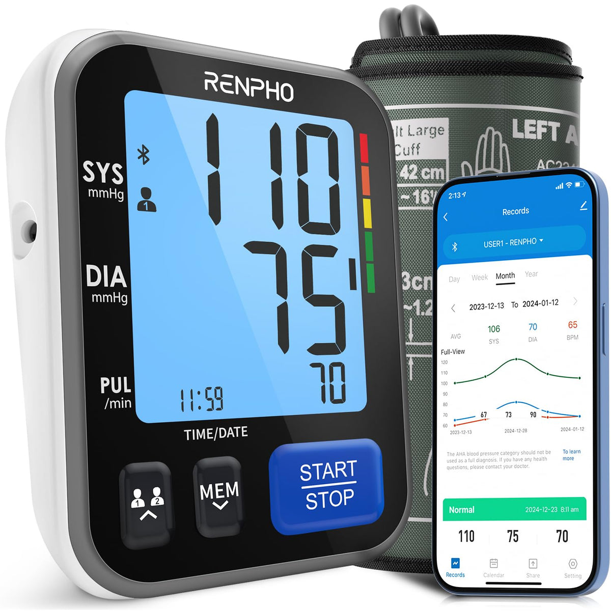 Smart Blood Pressure Monitor with Wide Cuff O431165