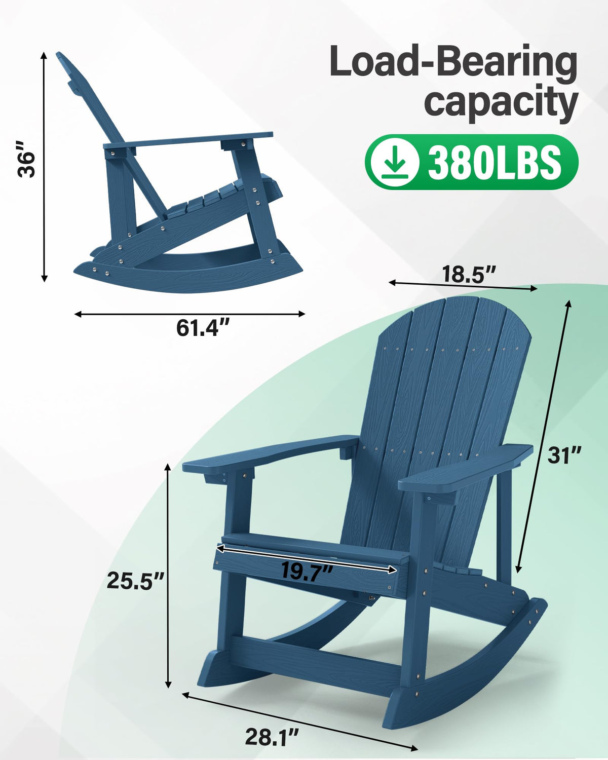 Navy Blue All-Weather Resistant Adirondack Rocking Chair Set of 2 U5974