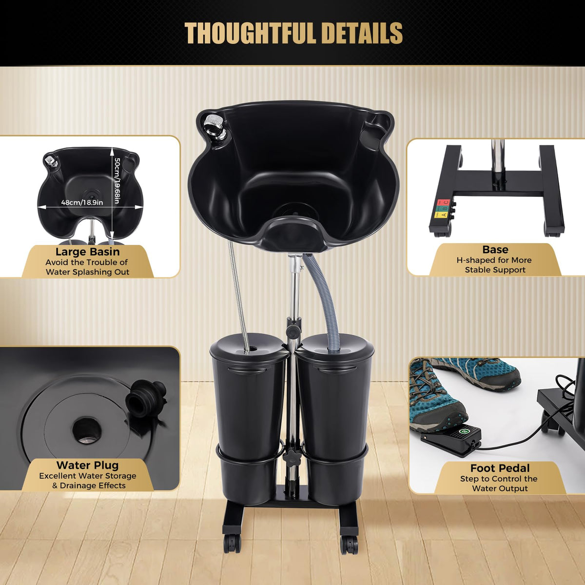 Portable Plastic Shampoo Bowl with Electric Pump and 2 Water Tanks V9322