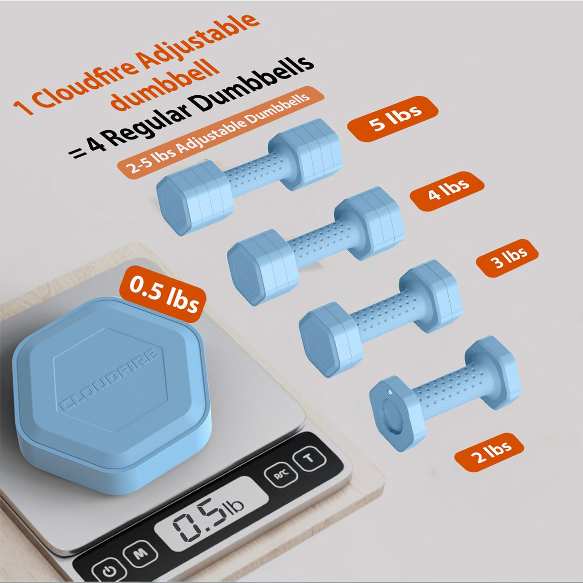 Adjustable 4 in 1 Dumbbell Set of 2, 5 lb R3835