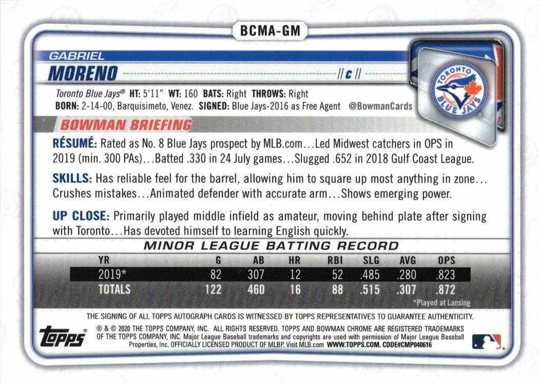 Gabriel Moreno Autograph Pre-Rookie Card C79750