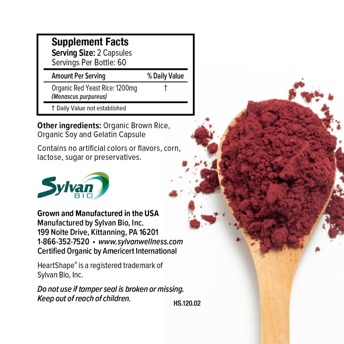 Red Yeast Rice Supplement 1,200 mg Organic Non-GMO 120 Capsules O5046