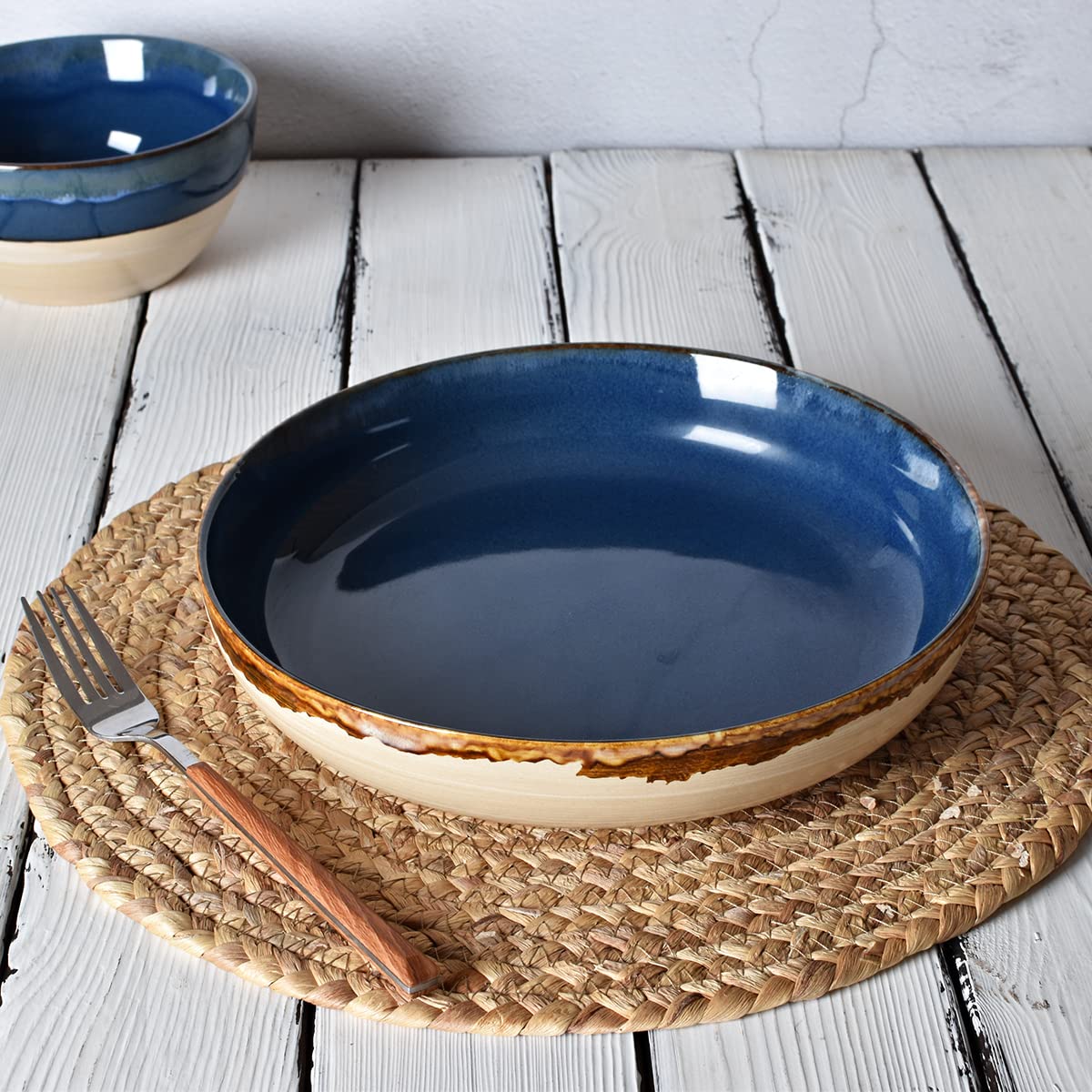 Large Stoneware Pasta Bowls, Set of 4, 40 Oz, Microwave and Dishwasher Safe G579